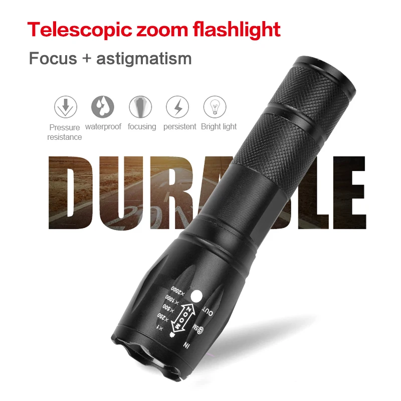 

Led Five-speed lare fiashlight T6/L2 Telescopic Zoom Charging Super Bright Camping Light Waterproof Light Use 18650 Battery
