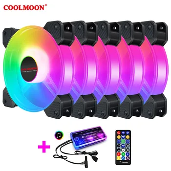 COOLMOON 컴퓨터 케이스 냉각 팬 12cm RGB 방열판 속도 조정 음소거 PC CPU 쿨러 게이머 캐비닛 IR 리모컨으로 쿨 다운 ARGB