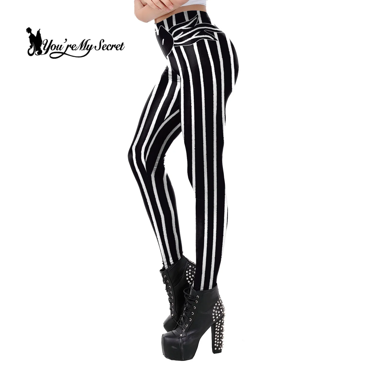 Você é o meu segredo-Leggings listras preto e branco feminino