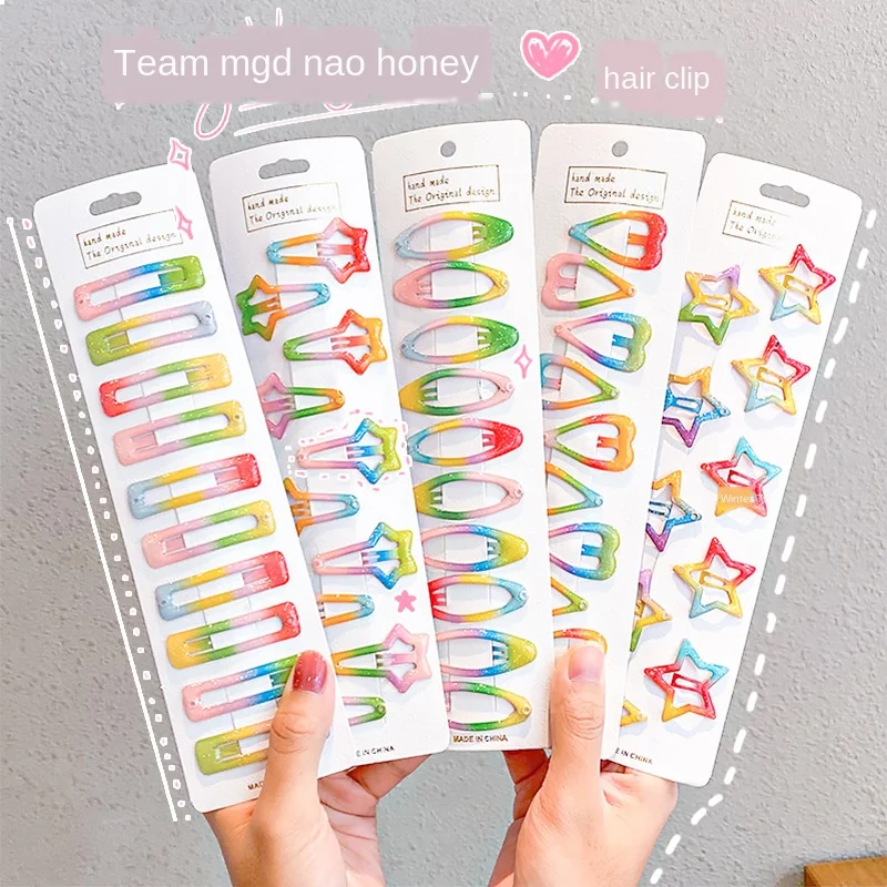 

10pcs/bag Star Love Hair Clip Gradient Sequins Rainbow Color Hair Band Children Kawayi Hair Clip Hair Ornament Hair Accessories