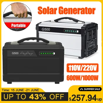 

600W/1000W 110V/220V Portable Solar Inverter Generator Pure Sine Wave Outdoor UPS Battery Charge Power Supply Energy Storage
