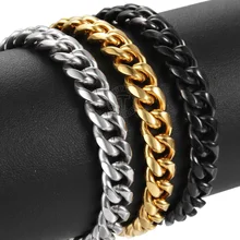 Davieslee 6/9/11 мм браслет для Для мужчин нержавеющая сталь для мальчиков КУБИНСКИЙ звено цепи высокое качество Bangel мужской ювелирные изделия "-10" DKBM168