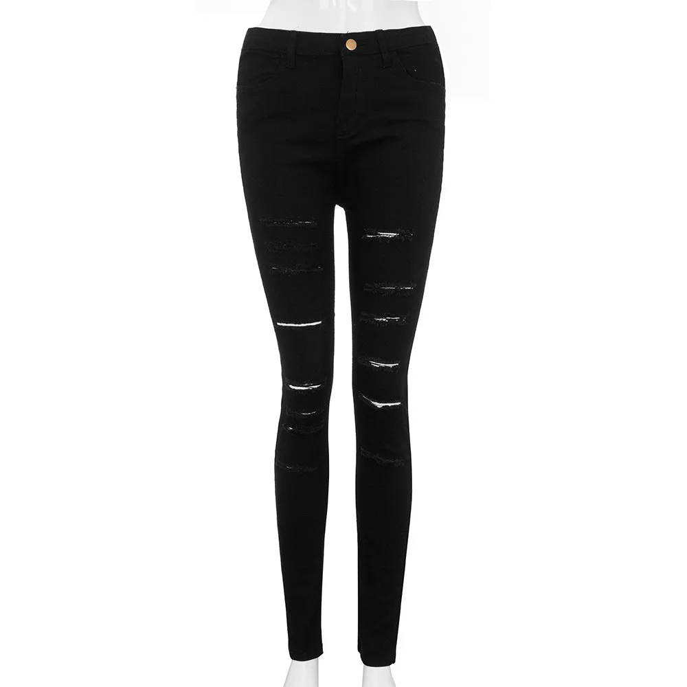 ripped jeans for women skinny streetwear fashion denim Pants jeans Trousers Stretch Hole white black d90813