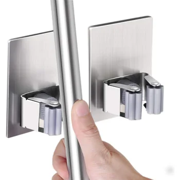 

2 Pack Mop Broom Holder Organizer, Self Adhesive Wall Mounted Mop Organizer Storage Rack Clip for Kitchen Bathroom