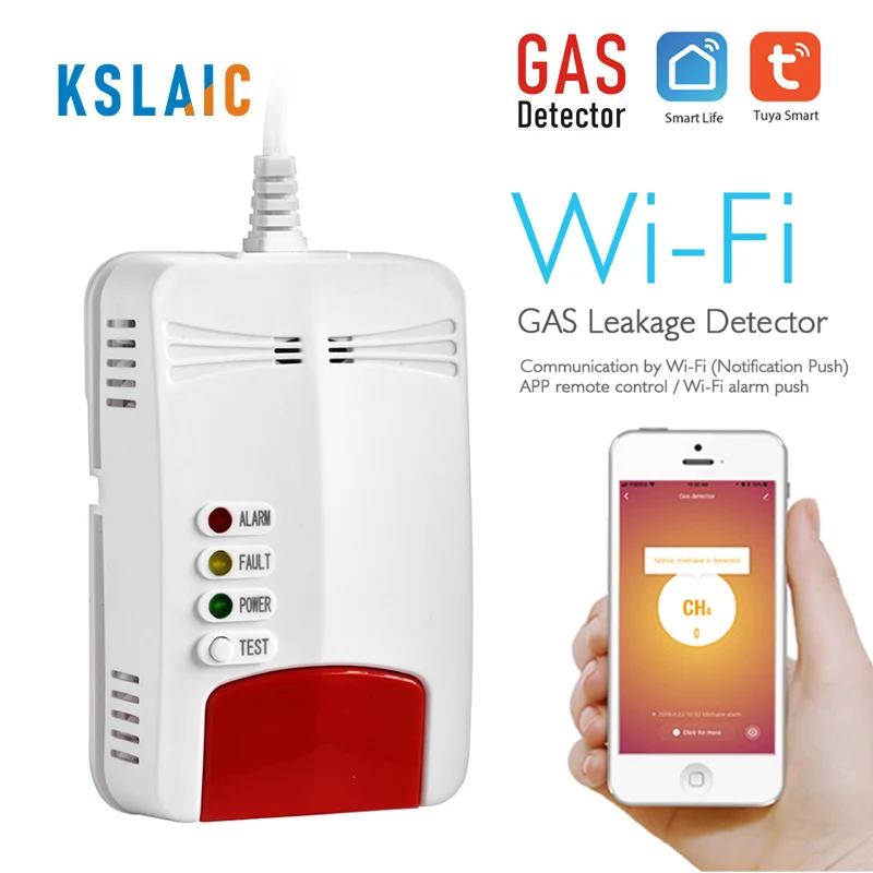 KSLAIC, Wi-Fi, датчик газа, сигнализация, природный CH4, утечка, детектор горючих газов, умный, домашний, кухонный, охранный, приложение, контроль