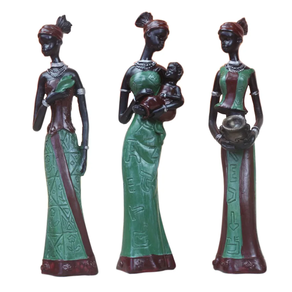 African Women Beauty Lady Decorative Statue Home Decor Resin Figurine Handcraft DIY, 7inch