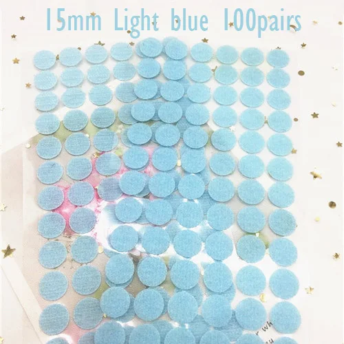 15mm LT blue 100pair 15 мм цветные наклейки в горошек, липучка, двусторонняя самоклеящаяся нейлоновая лента, клейкая лента с защелкой для домашнего использования, Швейные аксессуары - Цвет: 15mm LT blue 100pair