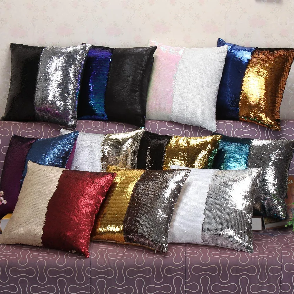 

DIY Two Tone Glitter Sequins Throw Pillows Home Decorative PillowCase Cover Reversible Sequin Magical Color Changing Pillows