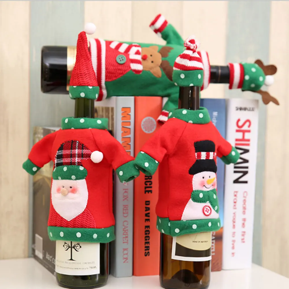 Cute Christmas Embroidered Wine Bottle Cover Table Decorations Ornaments