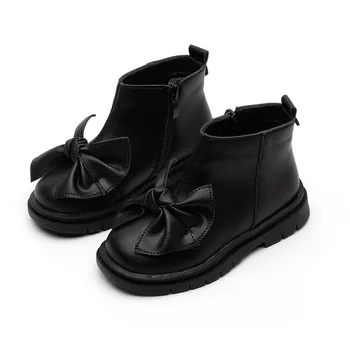 

SIZE 26-36 2020 New Winter Children Girls Cotton-padded Shoes Solid Color All-match Girls Leather Boots Kids Martin Boots