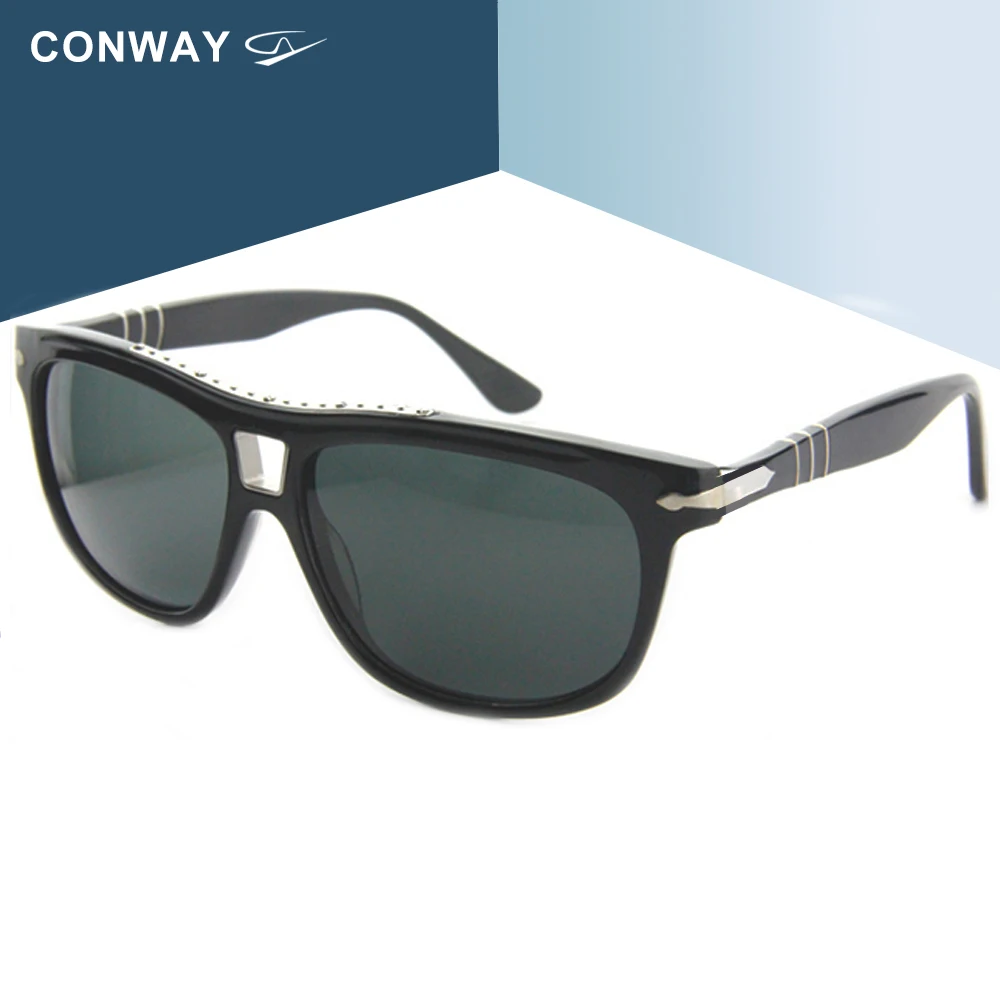 Conway Mens Sunglasses Steve Italian Brand Design Oversize Driving Glasses Pilot for Large Head Unbreakable Acetate Frame Black - Цвет линз: Black-Gray