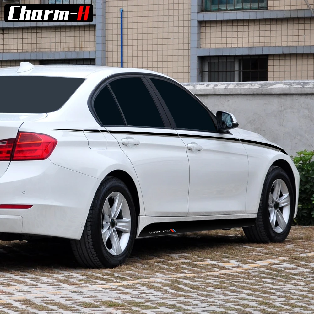 Car Styling M Performance Side Stripes Black Silver Vinyl Decals Side Skirt Stickers Kit for BMW F30 F31 3 Series Accessories