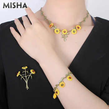 

MISHA New Jewelry Sets For Women Trendy Sunflower Design Ladies Necklace Bracelet Brooch Jewelry Sets For Wedding Party