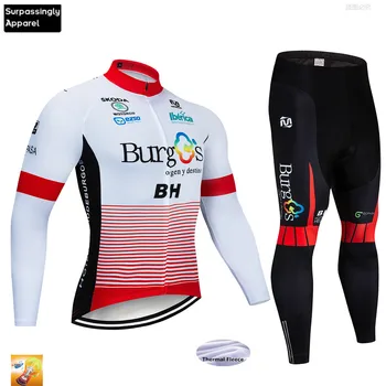 

2019 Winter Burg TEAM Long Cycling Jersey Bike Pants Mens Ropa Ciclismo Thermal Fleece Bicycling Maillot Culotte Wear White