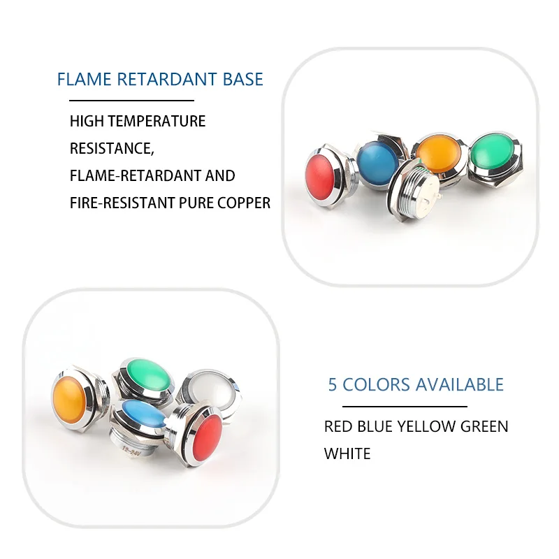 19mm Metal Indicator Light No Wire Waterproof LED Warning power Round Signal Lamp With Soldering Pin 3V 6V 12V 24V 110V 220V