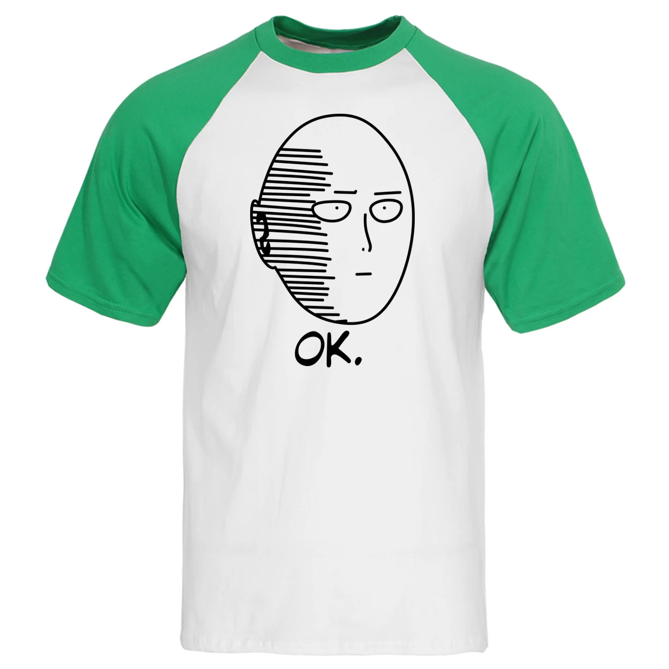One Punch Man Saitama Футболка мужская OK реглан японского аниме футболка мультфильм футболки летние топы хлопок короткий рукав забавная футболка - Цвет: Green White 1