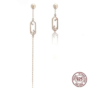 

Genuine 925 Sterling Silver Geometric Dangle Earrings for Women Rose Gold Color Clear CZ Fashion Jewelry Bijoux BSE315