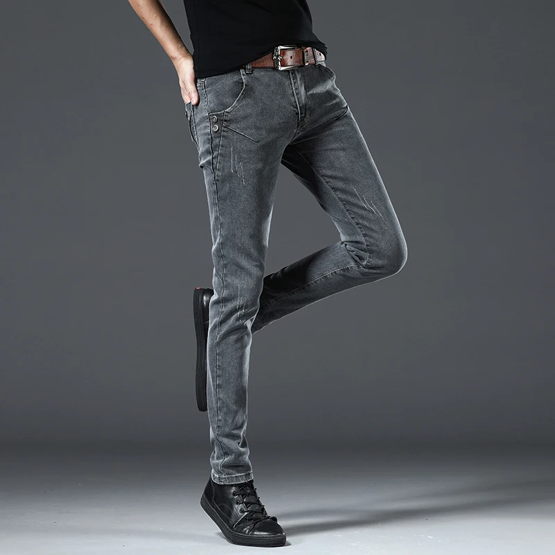 2024 New  Style Men Boutique Denim Jeans High Quality Fashion Casual Solid Pencil Pants Men's Leisure Trousers Size 27-36