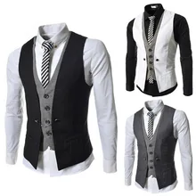 Autumn New Style Men's Fake Two-Piece Plaid Mixed Colors Slim Fit Waistcoat Europe And America Large Size Men V-neck Vest