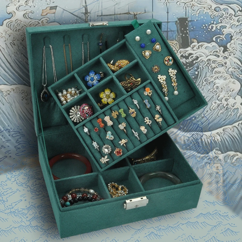 

Jewelry Organizer Display Box Flannel 2 Layers Makeup Organizer Ring Earrings Storage Multi-function Storage Box Case Holder