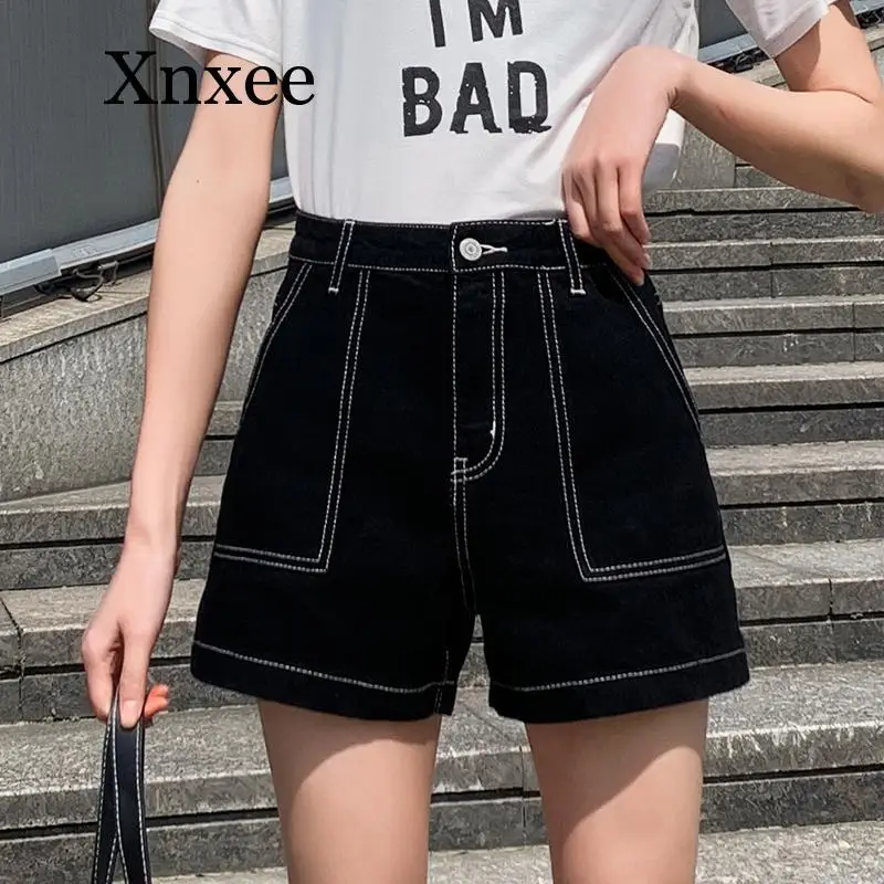 Black Loose  Denim Shorts Femeninos High Waisted Denim Shorts  Jeans Shorts New Summer Short En Jeans Femme