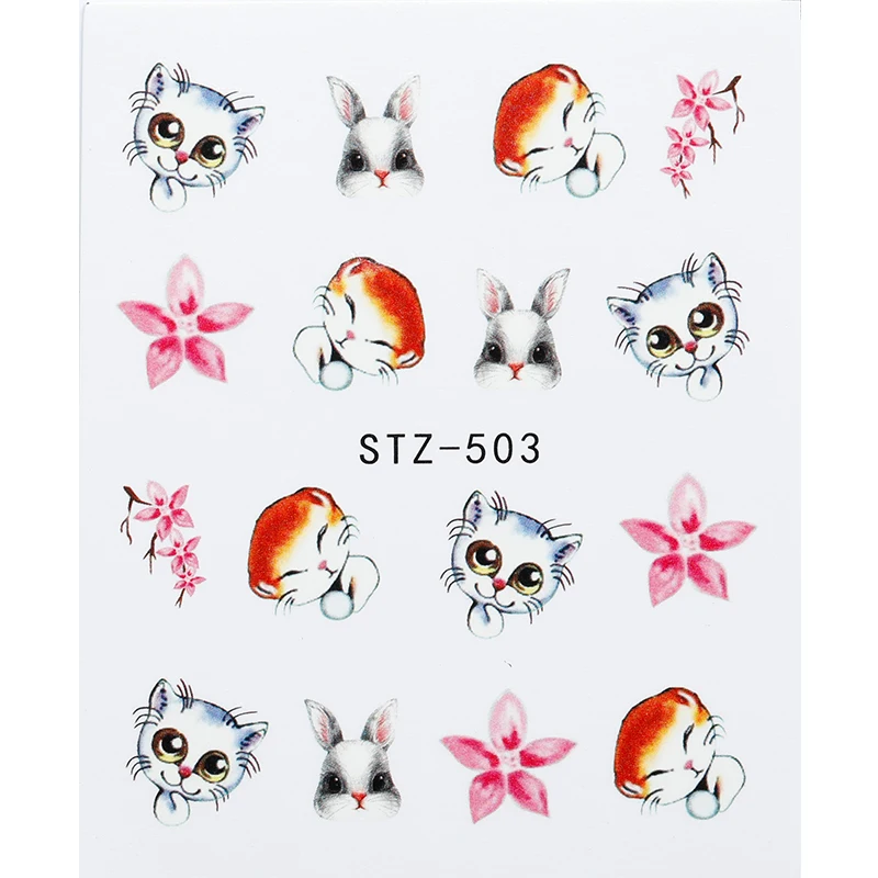 1 Sheet Animal Designs Nail Art Stickers Water Transfer Nail Tips Decal DIY Accessory Beauty Nail Decorations - Color: STZ-503