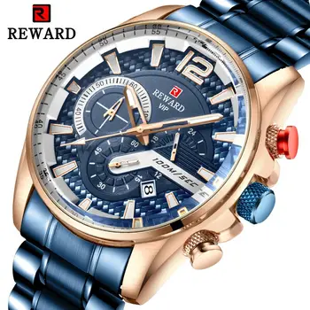 

REWARD Top Quality Men Watches Luminous Hands Quartz Clock Chronograph Stainless steel Wrist watches Waterproof Mens Watches