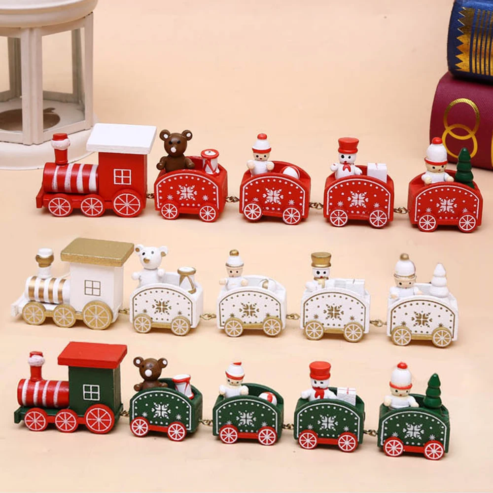 Mini Wood Christmas Train Decoration Gift Christmas Train Sets Wooden Train Model Vehicle Toys New Year Xmas For Children