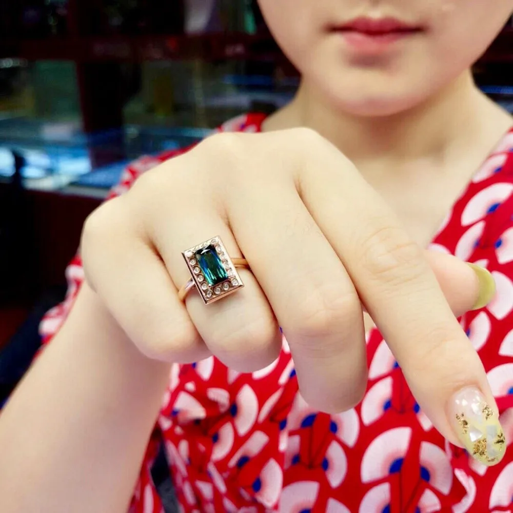 Кольцо с турмалином 1.9ct ювелирные изделия из чистого золота 18 К, ювелирные изделия из натуральных блютурмалиновых бриллиантов, женские кольца для женщин, изящные кольца