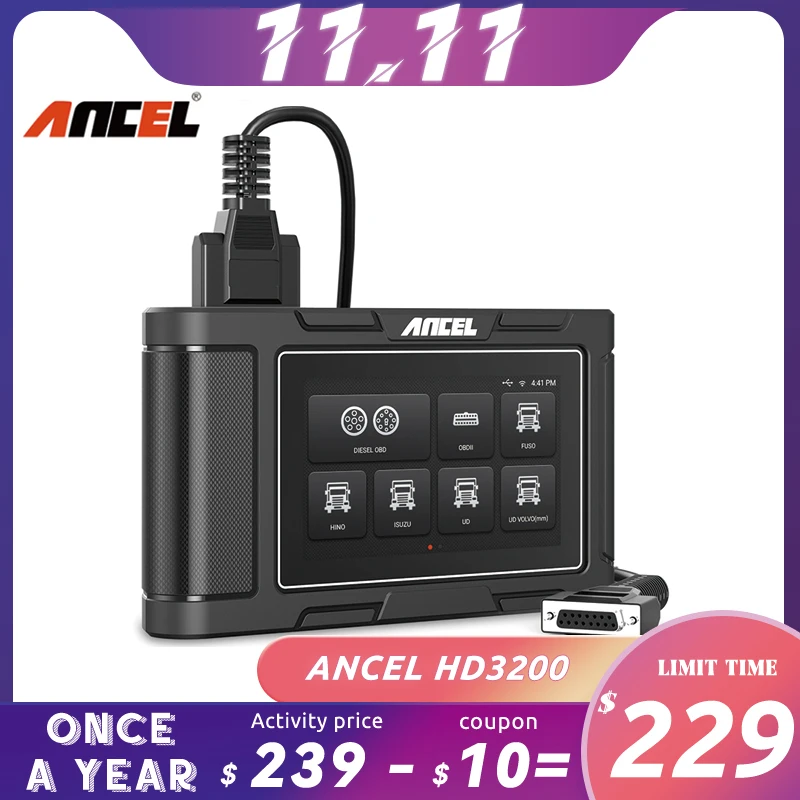Ancel HD3200 Asian Heavy Duty 24V Truck Diagnostic Tool OBD2 Automotive Scanner Full System Oil Reset Auto Diagnosis Scan Tools