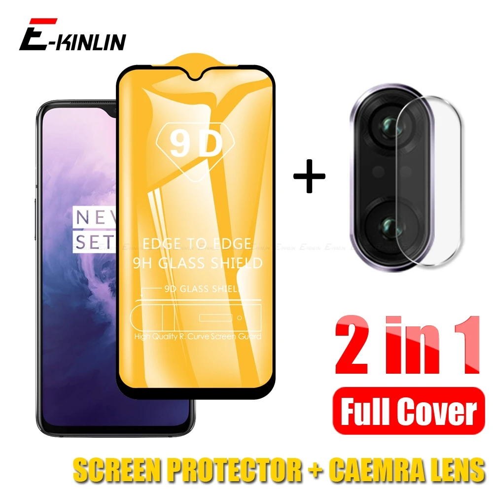 

2 in 1 9D Full Cover Screen Protector Tempered Glass For OnePlus 7 Protective Glass For One Plus 7 6T Camera Lens Film