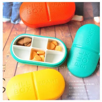 

1PC Cute Mini Pill Box Travel Medicine Pill Cases Plastic Container Drug Tablet Storage Organizer Health Care Tool 6 Grids