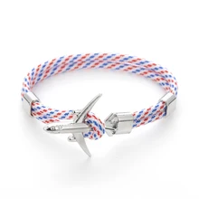 20 цветов, модные серебряные браслеты с якорем для мужчин и женщин, веревочная цепочка с подвеской, пара браслетов, металлический самолет, кожаные крючки, ювелирные изделия для мужчин