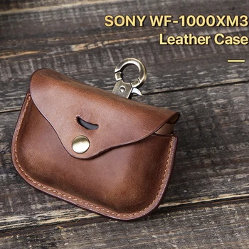 

Portable Clamshell Genuine Leather Case For SONY WF-1000XM3 Earphone Accessories Protective Earphone Case Bags with Hook
