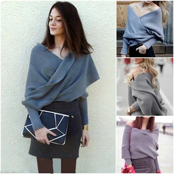 

Autumn Fashion Women V-neck Convertible Multi Way Wrap Sweater Jumper Cardigan Knitwear Outwear Tops