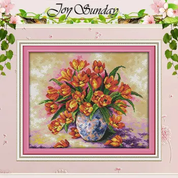 

Colorful tulips Patterns Counted Cross Stitch 11CT 14CT Cross Stitch Set Wholesale Flower Cross-stitch Kit Embroidery Needlework