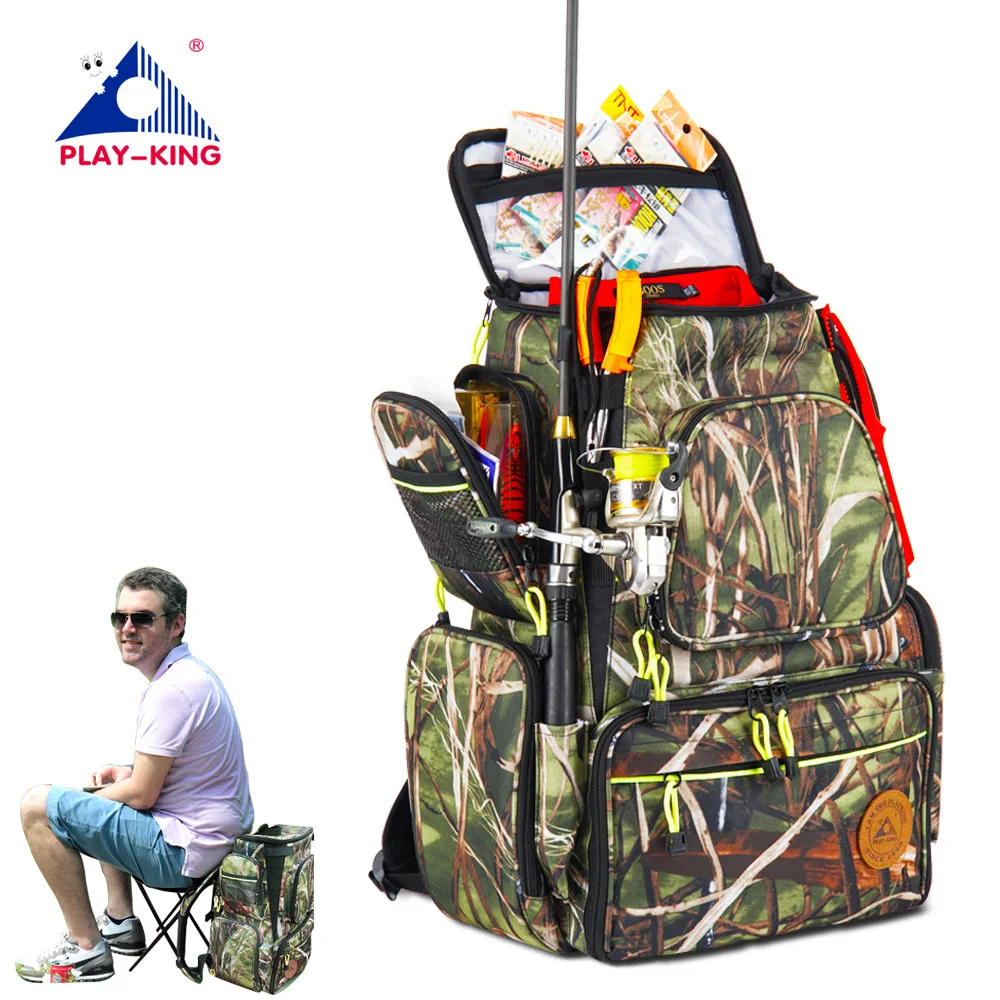 Playking Fishing Backpack with chair Waterproof Fishing bag Lures