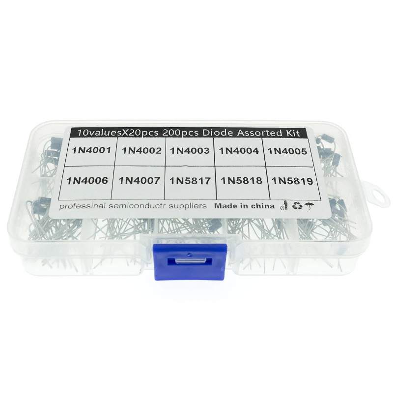 10Values x20 200pcs Rectifier Diode Schottky Assortment Electronic kit 1N4001~1N4007 1N5817 1N5818 1N5819 With storage Box