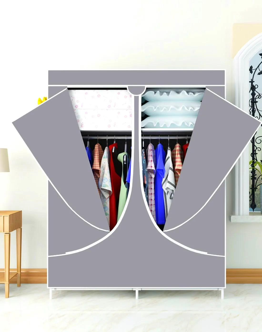 

Wardrobe Simplicity Multi-functional Cabinet Double Door Double Household Dustproof Economic Wardrobe Dormitory