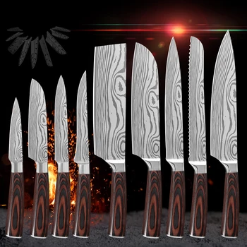 

MUZ Professional Chef Knife Set Damascus Pattern Stainless Steel Kitchen Knife High Quality Non-stick Cooking Accessories Tool