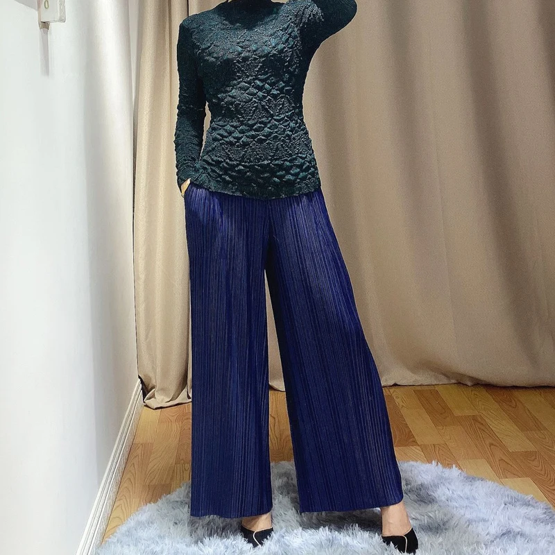 

Miyak pleated women's long pants 2020 fashion spring new large size loose loose solid color casual wide leg pants Tide P87878980
