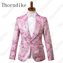 Thorndike костюм для молодых мужчин пиджак шаль блейзер с лацканами Тонкий розовый цветочный для свадебного платья блейзер стиль жаккардовый костюм пальто