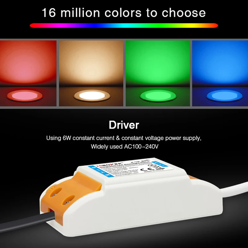 FUT068 6 Вт RGB + CCT светодиодный светильник AC100 240V круглый умный с регулируемой