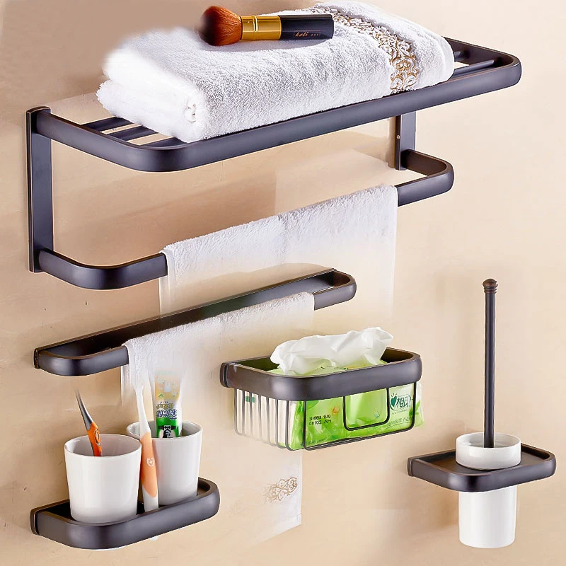 Oil Rubbed Bronze Black Square Bathroom Accessories Towel Shelf