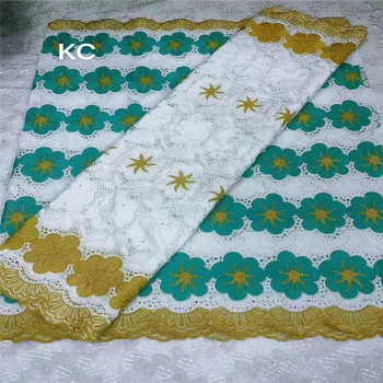 

2.5 y Swiss lace fabric +2.5 y Bazin Brode riche embroidery African 100% cotton fabrics Swiss voile lace popular Dubai style 13L