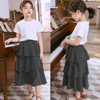 

Long Girl Skirt 2020 Summer Spring Autumn Children Skirt Kids Clothes Layered Ruffles White Black Girls Skirts Fashion Casual