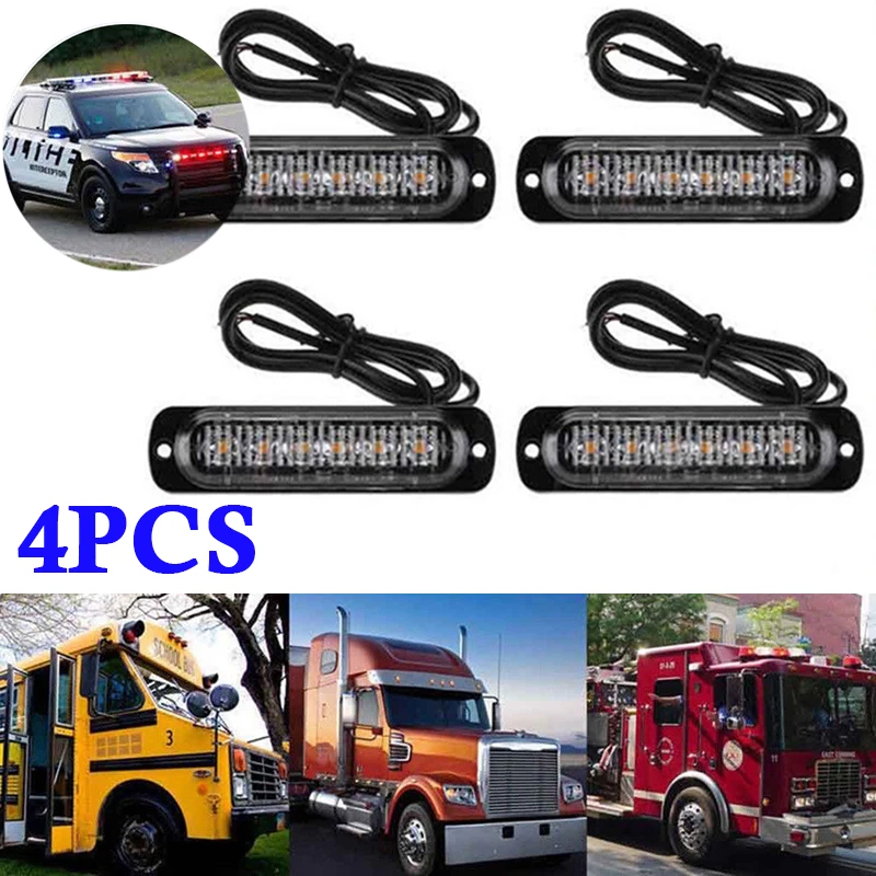 

4 Sets 6LED 18W Ultra Slim Car Truck Warning Hazard Flash Strobe Light Lamp Bar