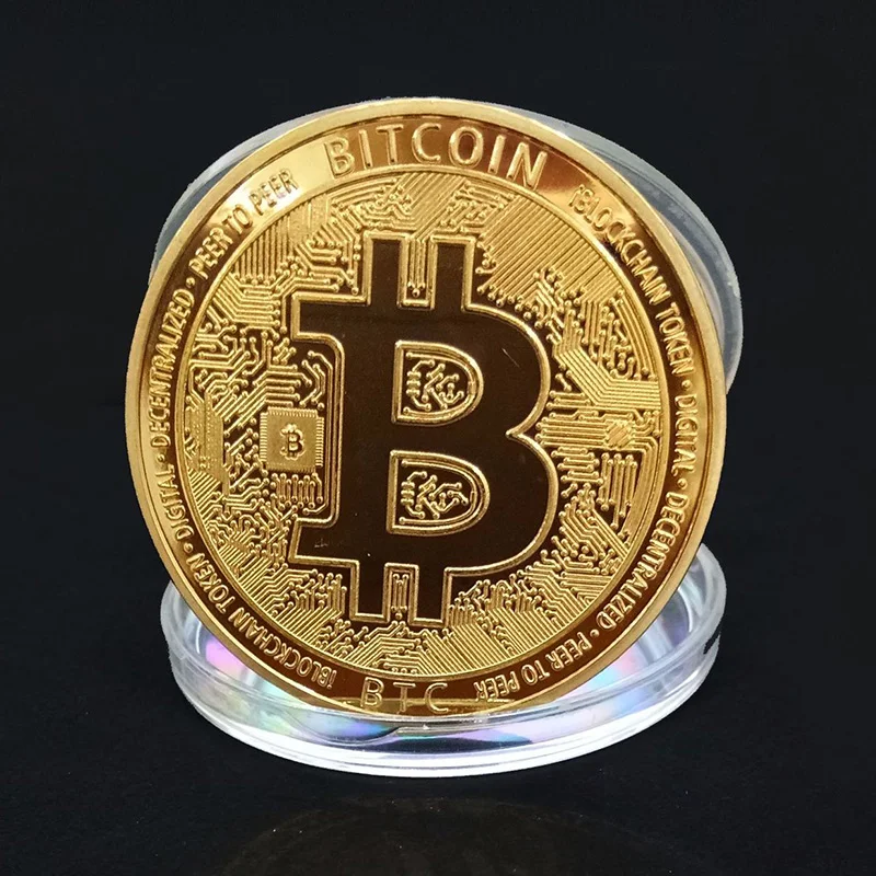 Gold Plated Physical Bitcoins Bitcoin BTC with Case Gift Physical Metal Antique