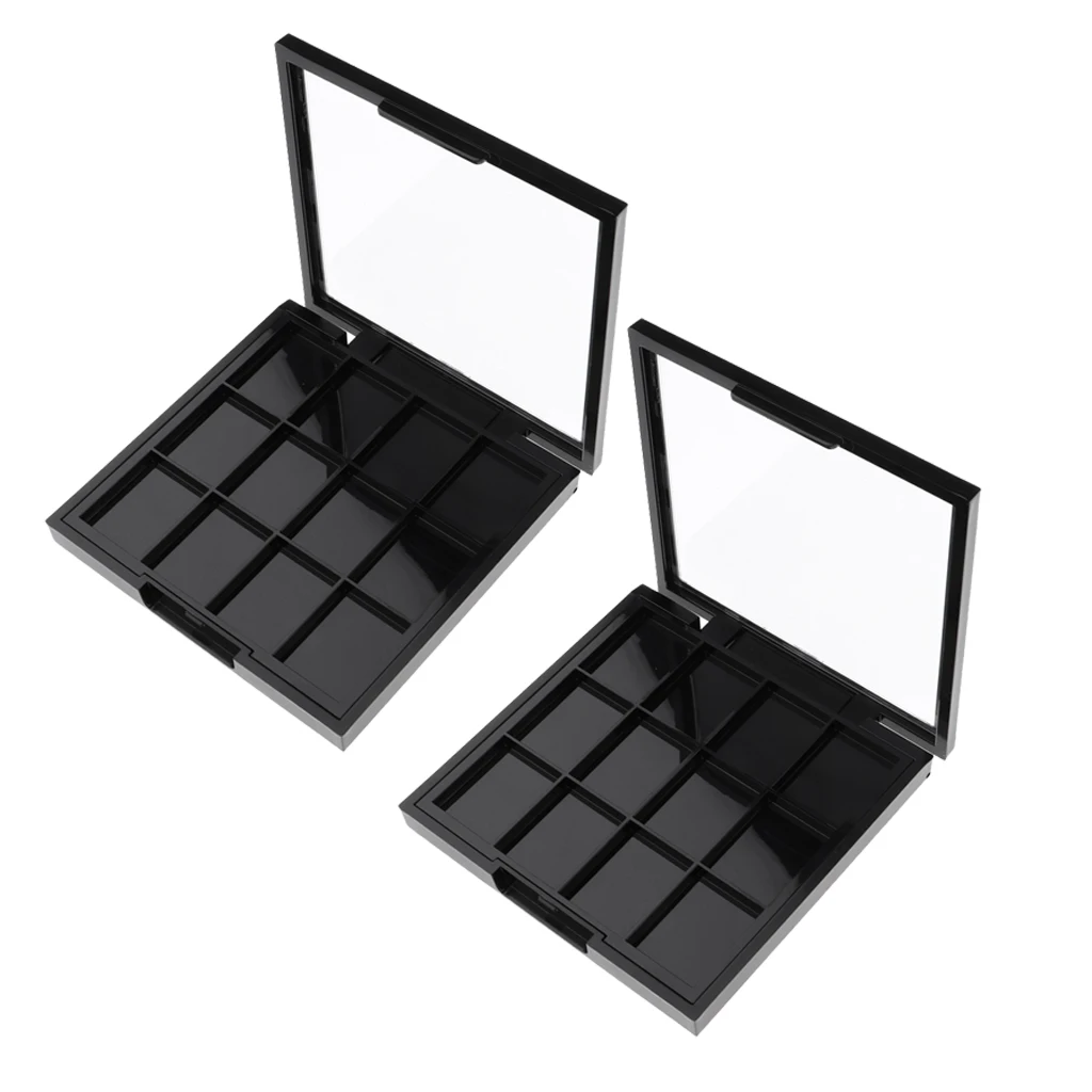 2Pcs Empty Powder Makeup Palette Case for Eyeshadow Blusher Lipstick Cosmetic DIY Plate, 12 Grids, Black