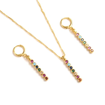 

Gold dubai cz crystal multicolor stone Jewelry Sets Earrings Pendant necklace chain bridal Women Party wedding mother gifts
